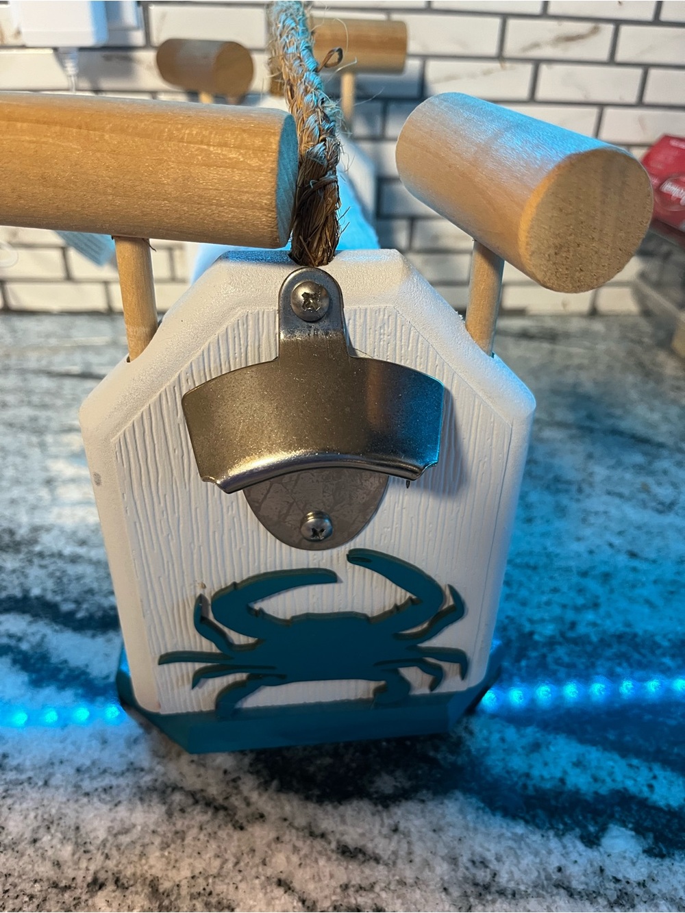 Crab Rustic Rope Handle Paper Towel Holder - White & Teal - Picture 4 of 5